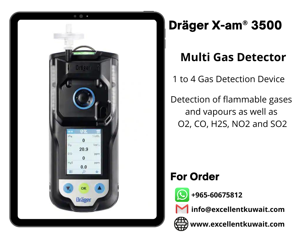 Dräger X-am® 3500 Multi Gas Detector
​Especially designed for clearance measurements. 
The 1 to 4 gas detector reliably detects flammable gases and vapours as well as O2, CO, H2S, NO2 and SO2.
The signal system of the Dräger X-am 3500 is based on a clear colour code, in accordance with the requirements of the EN 60079-29-1, EN 45544-1 and EN 50104.